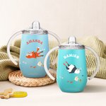 Spersonalizowany kubek niekapek Cute Animal Underwater World 10oz z imieniem i uchwytem Prezent urodzinowy dla dzieci na baby shower