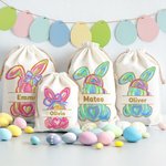 Personalisierte niedliche Osterhase Drawstring Geschenk Tasche mit Namen Ostern Party Geburtstag Geschenk für Kinder Familie
