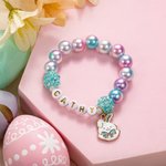 Personalisierte niedliche Kaninchen Charme bunte elastische Perlen Armband mit Namen Ostern Geschenk für Kinder Mädchen