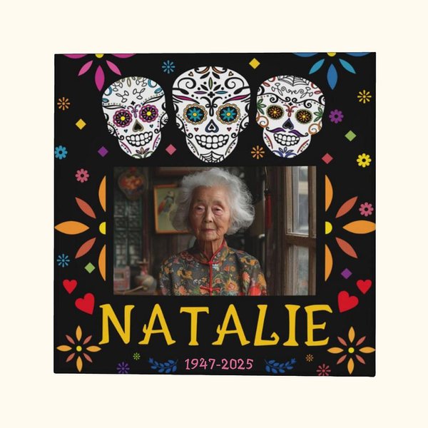 Gepersonaliseerd Mexicaans Bloemen Suikerschedel Canvas Foto Schilderij met Naam en Jaar Gotisch Wanddecoratie Dag van de Doden Cadeau voor Familie