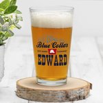 Personalisierte lustige blauen Kragen Druck Lebensmittelqualität 16oz Bierglas mit Namen Bar Glaswaren Vatertag Geburtstag Geschenk für Bierliebhaber Familie