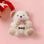 Ours en Peluche Miniature Personnalisé avec Nom Nœud Papillon à Carreaux Cadeau Anniversaire pour Enfants Bébé