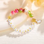 Personalisierte niedliche Kaninchen Charme bunte elastische Perlen Armband mit Namen Ostern Geschenk für Kinder Mädchen