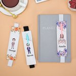 Personalizada Nacimiento Flor Caricatura Personaje Marcapáginas de cuero Banda con bolsillo para bolígrafo Oficina Lectura Accesorio Regalo de cumpleaños para los ratones de biblioteca Familia Amigos