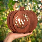 Personalized 3D Pumpkin Tea Light Holder with Initial and LED Candle Home Decor Halloween Birthday Gift for Friend Family