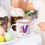 Henkilökohtainen akvarelli Bunny Floral Initial 12oz monivärinen Rim emali muki nimi syntymäpäivä pääsiäinen puolue suosikki lahja lapsille