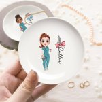 Personalisierte Geburt Blume Schleife-Knoten Stethoskop medizinische Cartoon-Charakter Schmuckplatte mit Namen Geburtstag Krankenschwester Woche Geschenk für medizinisches Personal