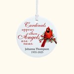 Ornement personnalisé en céramique Le cardinal apparaît lorsque les anges sont proches Décoration de la maison Mémoire de Noël Cadeau pour la famille