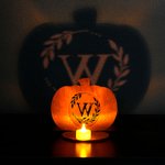 Personalized 3D Pumpkin Tea Light Holder with Initial and LED Candle Home Decor Halloween Birthday Gift for Friend Family