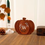 Personalized 3D Pumpkin Tea Light Holder with Initial and LED Candle Home Decor Halloween Birthday Gift for Friend Family