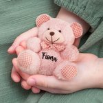 Orsacchiotto di peluche personalizzato con papillon e nome, motivo a quadri - Regalo di baby shower e compleanno per bambini