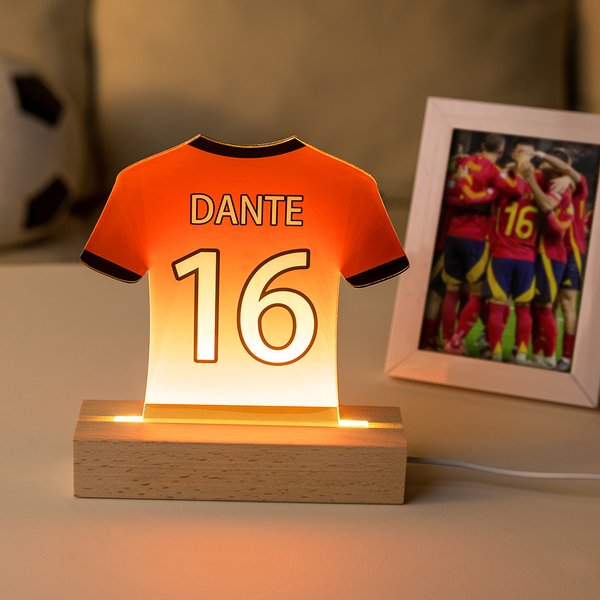 Henkilökohtainen Classic Soccer Jersey Design nimi numero akryyli LED yövalo puinen pohja Home Decor syntymäpäivälahja urheilun ystäville