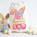 Personalisierte niedliche Osterhase Drawstring Geschenk Tasche mit Namen Ostern Party Geburtstag Geschenk für Kinder Familie