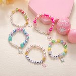 Personalisierte niedliche Kaninchen Charme bunte elastische Perlen Armband mit Namen Ostern Geschenk für Kinder Mädchen
