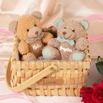 Ours en Peluche Miniature Personnalisé avec Nom Nœud Papillon à Carreaux Cadeau Anniversaire pour Enfants Bébé