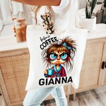 Personaje de dibujos animados personalizado Animal antes del café Bolsa de lona con cafeína con nombre Regalo de cumpleaños para trabajador de oficina Amante del café Amigo de la familia