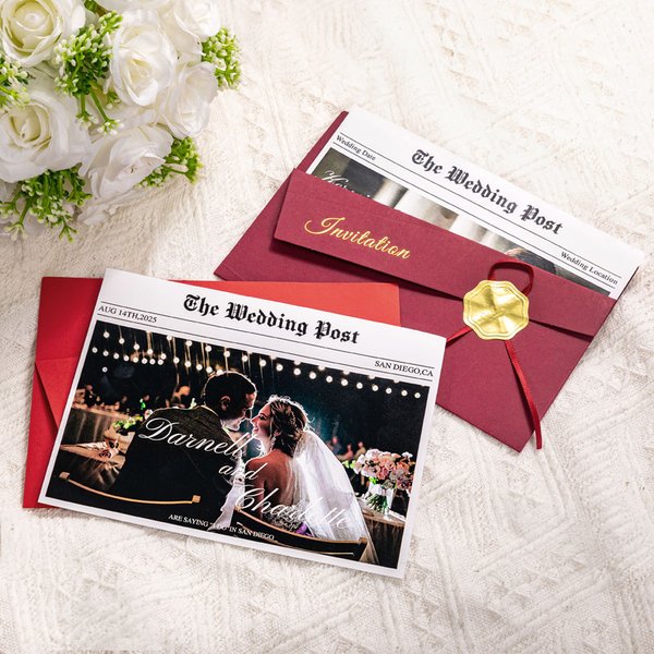 Personalized The Wedding Post Photo Hot Stamping Effect Invitation with Name Date and Location Wedding Party Gift for Newlyweds Guests