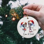 Personalized Cute Dancing Skeletons Ceramic Ornament with Name and Year Funny Holiday Decoration Day of The Dead Gift for Couple