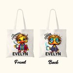Personaje de dibujos animados personalizado Animal antes del café Bolsa de lona con cafeína con nombre Regalo de cumpleaños para trabajador de oficina Amante del café Amigo de la familia