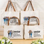 Personalized 2-6 Cartoon Characters Seester Name Canvas Tote Bag with Leather Handle Travel Accessory Birthday Gift for Sisters Besties Women