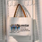 Personalized 2-6 Cartoon Characters Seester Name Canvas Tote Bag with Leather Handle Travel Accessory Birthday Gift for Sisters Besties Women