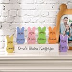 Gepersonaliseerde 1-15 Paashazen Familie Houten Blok Set met Naam Kleurrijke Blozende Konijn Huisdecoratie Paascadeau voor Moeder en Grootmoeder