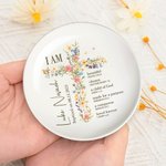 Personalized Floral Cross Bible Verse Ceramic Ring Dish Jewellery Tray with Name First Communion Party Decoration Christening Baptism Gift for Girls