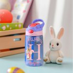 Personalisierte Cute Bunny Floral Initial 16oz Kind Wasserflasche mit Namen und Stroh zurück zu Schule glücklich Ostern Geschenk für Jungen Mädchen 2