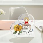 Personlig tegneserie Business Character Birth Flower Heart Akrylplakett med navn Bursdagskampanje Skrivebordsdekorasjon Gave til kontormedarbeider