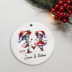 Personalized Cute Dancing Skeletons Ceramic Ornament with Name and Year Funny Holiday Decoration Day of The Dead Gift for Couple