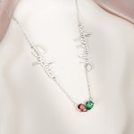 Personalised Dainty Double Heart-Shaped Birthstone Necklace with Names Birthday Anniversary Valentine's Day Gift for Women Sisters
