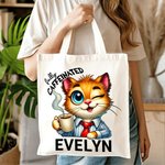 Personaje de dibujos animados personalizado Animal antes del café Bolsa de lona con cafeína con nombre Regalo de cumpleaños para trabajador de oficina Amante del café Amigo de la familia