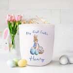 Personalisierte Aquarell Ostern Hase Floral Korb Eier Eimer Tasche mit Titel und Name Ostereierjagd Zubehör Geburtstag Party Favors Geschenk für Kind