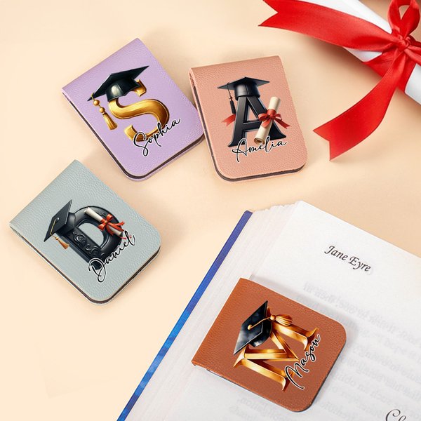 Marque-page magnétique en cuir avec nom Cadeau de fin d'études pour ami(e) famille