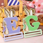 Personalisierte niedliche Peter Rabbit Hasenohren hölzerne Geldhalter mit Initialen und Namen Ostern Korb Stuffers Geschenk für Kinder