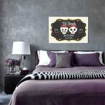 Peinture Gotique en Toile Personnalisée avec Nom et Date Crâne en Sucre Décoration Murale Jour des Morts Cadeau de Mariage Halloween pour Couple