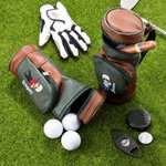 Personalisierte Cartoon-Charakter PU-Leder Wertsachentasche Golfballtasche mit Namen Jahrestag Geburtstag Vatertag Geschenk für Golfliebhaber Herrn