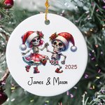 Personalized Cute Dancing Skeletons Ceramic Ornament with Name and Year Funny Holiday Decoration Day of The Dead Gift for Couple