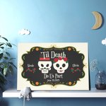 Peinture Gotique en Toile Personnalisée avec Nom et Date Crâne en Sucre Décoration Murale Jour des Morts Cadeau de Mariage Halloween pour Couple