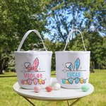 Personalized Cute Easter Bunny Ears Eggs Bow Bucket Bag with Name Easter Egg Hunt Basket Birthday Party Favors Gift for Kids