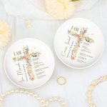 Personalized Floral Cross Bible Verse Ceramic Ring Dish Jewellery Tray with Name First Communion Party Decoration Christening Baptism Gift for Girls