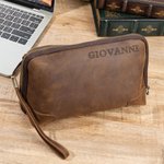 Borsa personalizzata in vera pelle per accessori elettronici da viaggio con testo inciso regalo multiscomparto per festa del papà compleanno 2