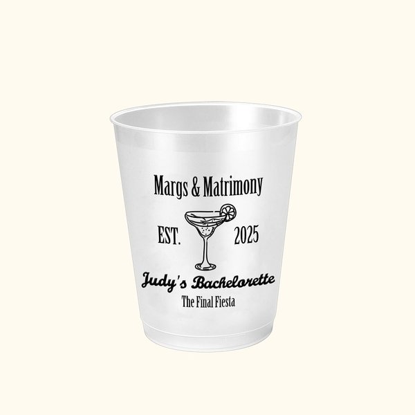 Personalisierte Margs & Matrimony Einweg-Plastikbecher mit Text Satz von 10 Bachelorette Bridal Party Supplies Geschenk für neue Paar