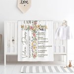 Personalised Floral Cross Bless Bible Verse Soft Throw Blanket with Name and Text Baptism First Communion Gift for Kids