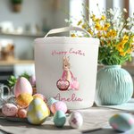 Personalisierte Aquarell Ostern Hase Floral Korb Eier Eimer Tasche mit Titel und Name Ostereierjagd Zubehör Geburtstag Party Favors Geschenk für Kind