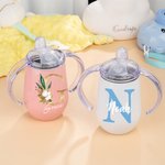 Spersonalizowany kubek niekapek z kwiatowym inicjałem i imieniem 10 uncji z uchwytem Prezent urodzinowy dla dziecka na baby shower