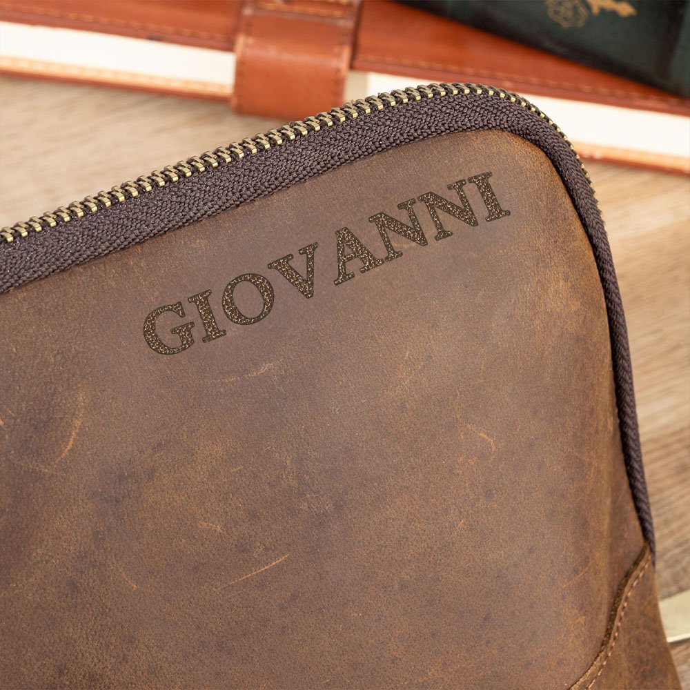 Borsa personalizzata in vera pelle per accessori elettronici da viaggio con testo inciso regalo multiscomparto per festa del papà compleanno 7