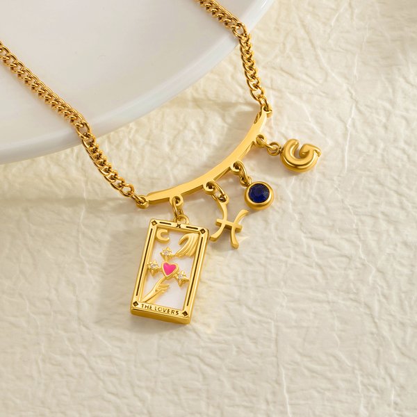 Personalisierte Tarot Zodiac Birthstone Initial Number Halskette zierlich Astrologie Schmuck Geburtstag Geschenk für Frauen Astrologie Liebhaber