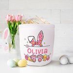 Personalized Cute Easter Bunny Ears Eggs Bow Bucket Bag with Name Easter Egg Hunt Basket Birthday Party Favors Gift for Kids