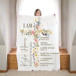 Personalised Floral Cross Bless Bible Verse Soft Throw Blanket with Name and Text Baptism First Communion Gift for Kids